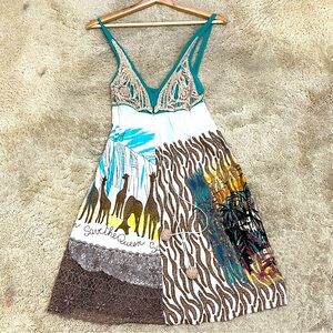 Save the Queen Italian Lightweight Animal Giraffes Safari Dress with lace Size S